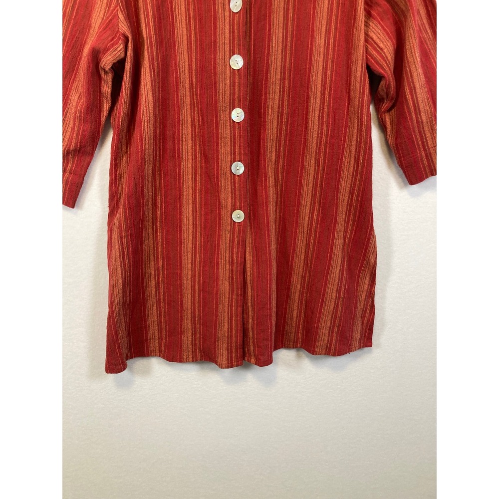 Vtg PUTUMAYO‎ Striped Mandarin Collar 3/4 Sleeve Cotton Button Up Tunic Top M - Picture 5 of 8